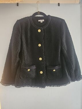 Joan Rivers Black Tweed Blazer with Gold Buttons